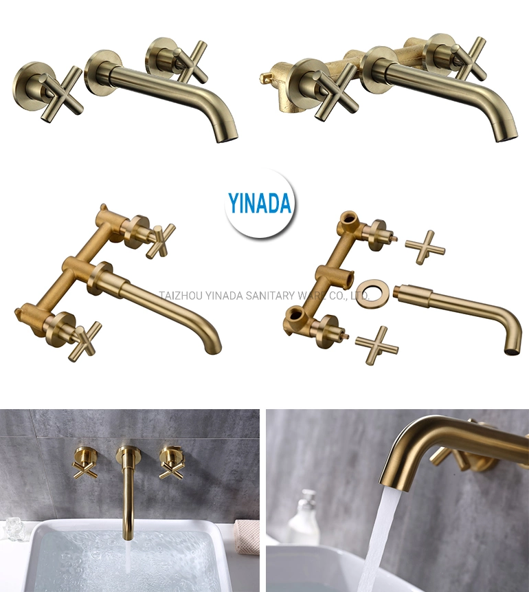 Innada Fashion Design Double Cross Handle Brass Bathroom Sink Mixer Faucet Matt Black Basin Faucet