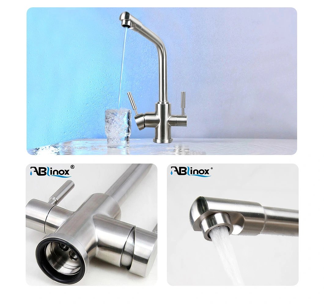 Ablinox Factory Wholesale Price Kitchen Accessories 304 Stainless Steel Hardware Double Handle Sanitary Ware Water Kitchen Mixer Sink Faucet