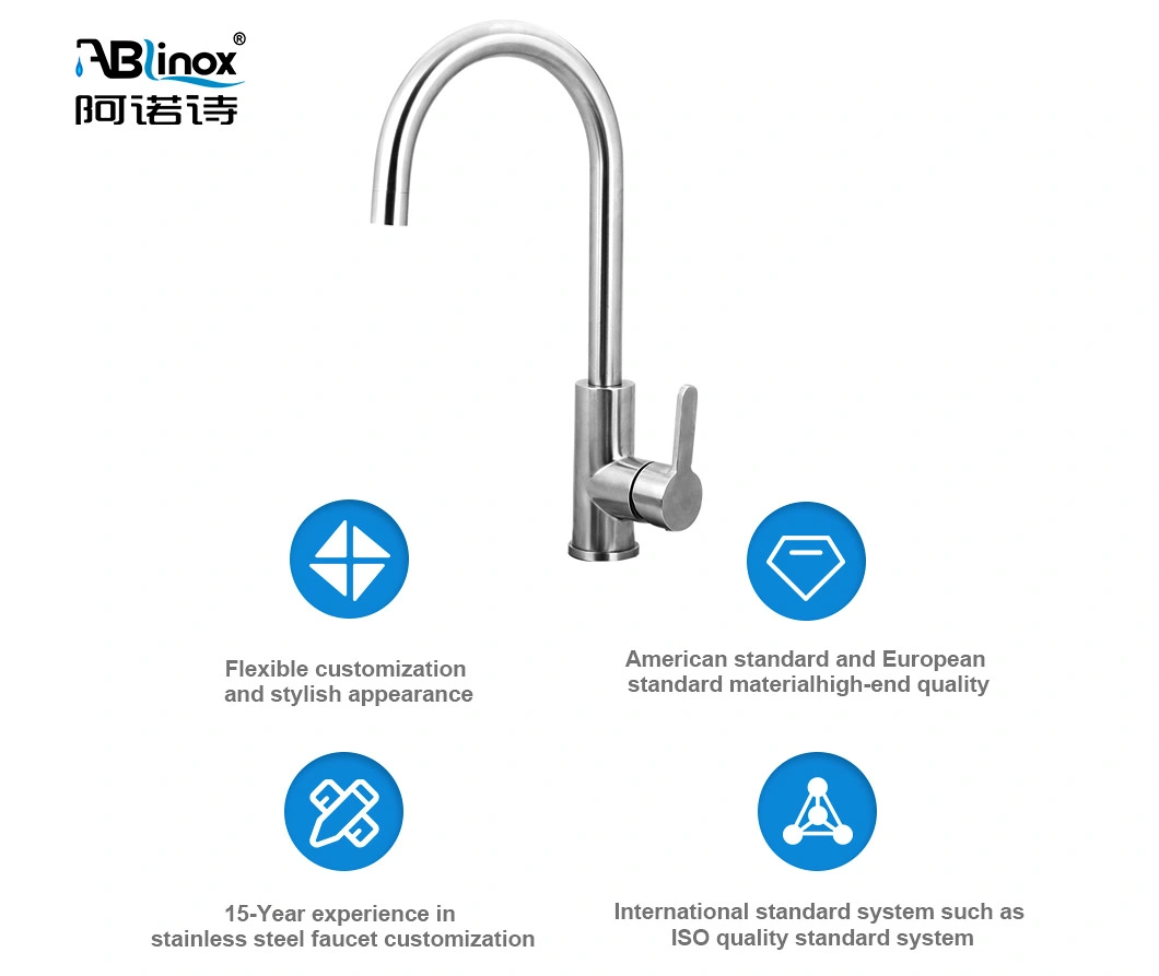 Ablinox Modern Style High Quality SUS 304 Lead Free Chrome Sink Stain Mixer Tap Stainless Steel Sanitary Ware Kitchen Faucet