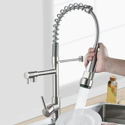304 Stainless Steel Sink Brass Water Tap Single Lever Pull out Kitchen Faucet